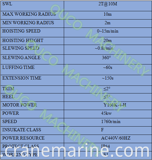 OUCO Marine crane 2T10M Small floding boom Marine crane Public security Marine crane